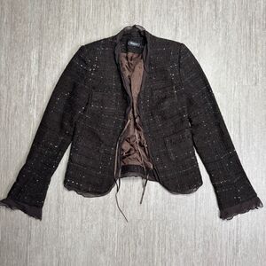 Vintage Sinequanone Paris France Blazer Jacket Flare Sleeves Ruffle Ribbon M/L